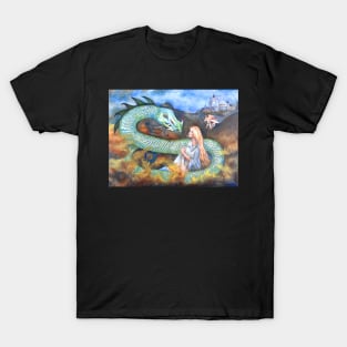 Dragon serpent and maiden warrior woman T-Shirt